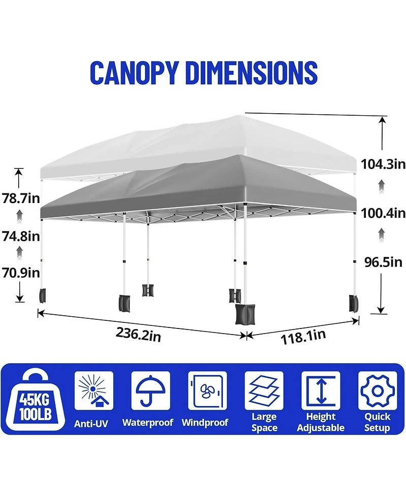 homfan 10'x20' Commercial Pop-Up Canopy Tent -, Waterproof with 6 Sidewalls, Adjustable Height and Storage Bag for Weddings or Parties