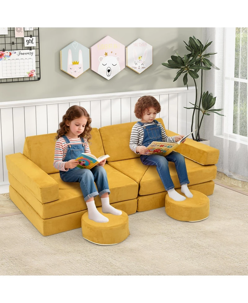 Sugift 14-Piece Modular Kids Play Couch with Foam Blocks and Washable Suede Covers, 56 x 27.5 in