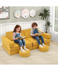 Sugift 14-Piece Modular Kids Play Couch with Foam Blocks and Washable Suede Covers, 56 x 27.5 in