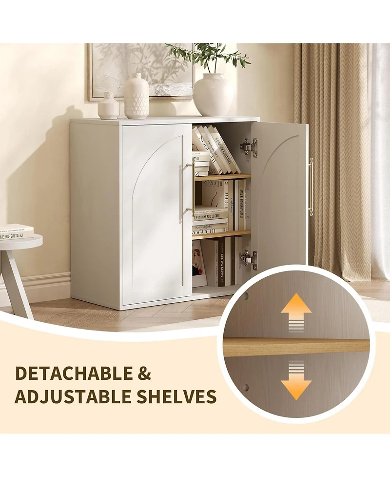 homfan Arched Sideboard Cabinet 2 Adjustable Shelves and Anti-Tip Kit, Farmhouse Storage Buffet for Living Room, Kitchen or Bedroom