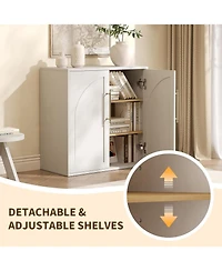 homfan Arched Sideboard Cabinet 2 Adjustable Shelves and Anti-Tip Kit, Farmhouse Storage Buffet for Living Room, Kitchen or Bedroom