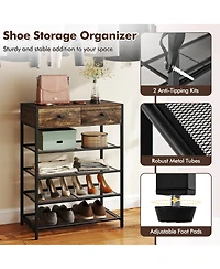Sugift Coat Rack and 5-Tier Shoe Stand Combo with Drawers and Mesh Shelves, 25.5 in. Wide