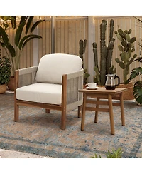 LuxenHome 18.5" Square Outdoor Side Tables for Patio, Acacia Wood Outdoor End Table with Slatted Top, Wooden Patio Table for Balcony, Patio, Porch