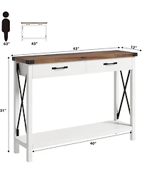homfan Industrial Console Table, 2-Tier Narrow Sofa Table with Drawers and Open Shelf