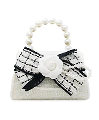 Puttisu Girls Coco Ribbon Tweed Handbag with Pearl Handle