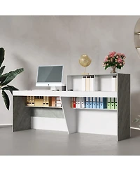 Homsee Entryway Console Table with Storage - Large Reception Cabinet with Stone Texture Finish Wood Grain Hall Table for Foyers and Living Rooms