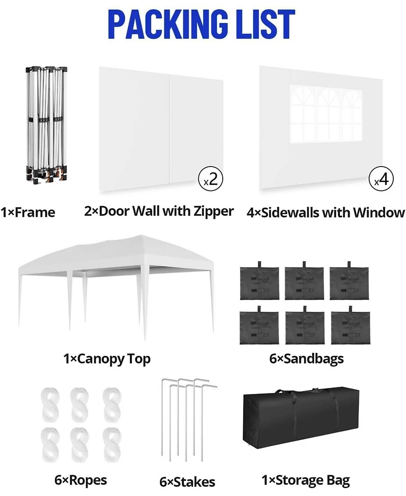 homfan Pop Up Canopy – Heavy Duty Wedding Tent with Removable Sidewalls, 3 Heights, Carry Bag and Sandbags