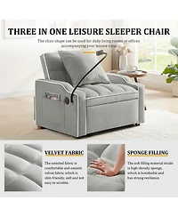 Clihome 3 In 1 Convertible Sleeper Sofa Chair Bed With Adjustable Backrest and Phone Holder
