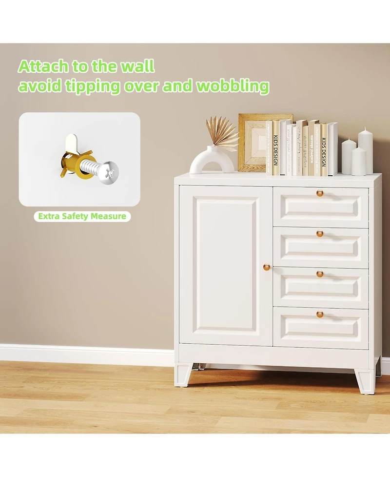 Boyel Living 33" Metal Bathroom Cabinet with 4 Drawers and Door, Floor Storage Organizer with Shelves for Toilet Paper