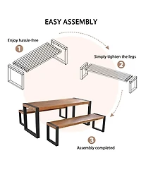Asagikoiai 3-Piece Outdoor Acacia Wood Dining Set with Benches with Steel Frame