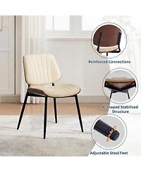 homfan Set of 6 Dining Chairs, Upholstered Pu Leather Kitchen Side Chairs with Curved Walnut Bentwood Back, Metal Legs and Adjustable Feet