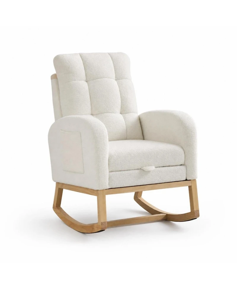 homfan Modern Nursery Rocking Chair with Side Pocket and Footrest, Comfortable Glider Rocker for Nursing Room Living Room