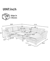 Clihome Sectional Sofa U-shaped Sofa with Movable Storage Ottoman