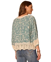 Democracy Petite Crochet Framing Cropped Open-Front Jacket