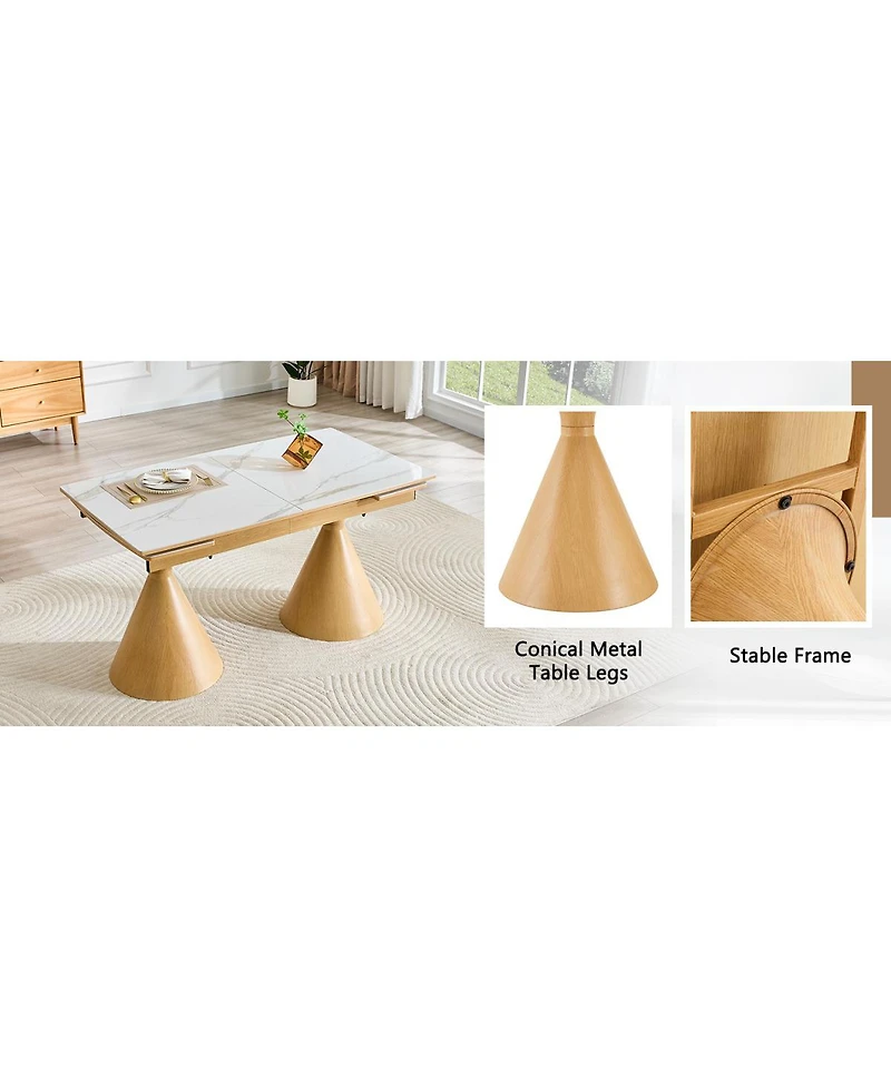 Streamdale Furniture Extendable Stone-Top Dining Table with Tapered Metal Legs