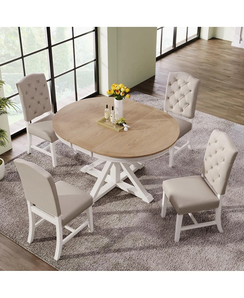 Streamdale Furniture Retro Extendable Dining Table Set with 4 Upholstered Chairs