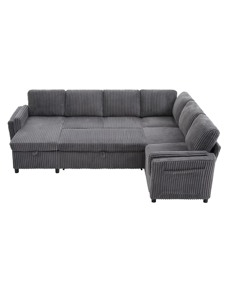 Streamdale Furniture 111'' U-Shaped Convertible Sectional Sofa Bed with Storage and Usb