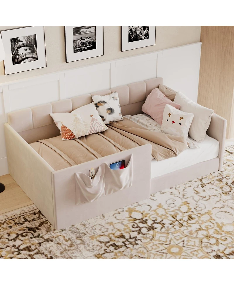 Streamdale Furniture Velvet Upholstered Daybed with Side Storage Pockets