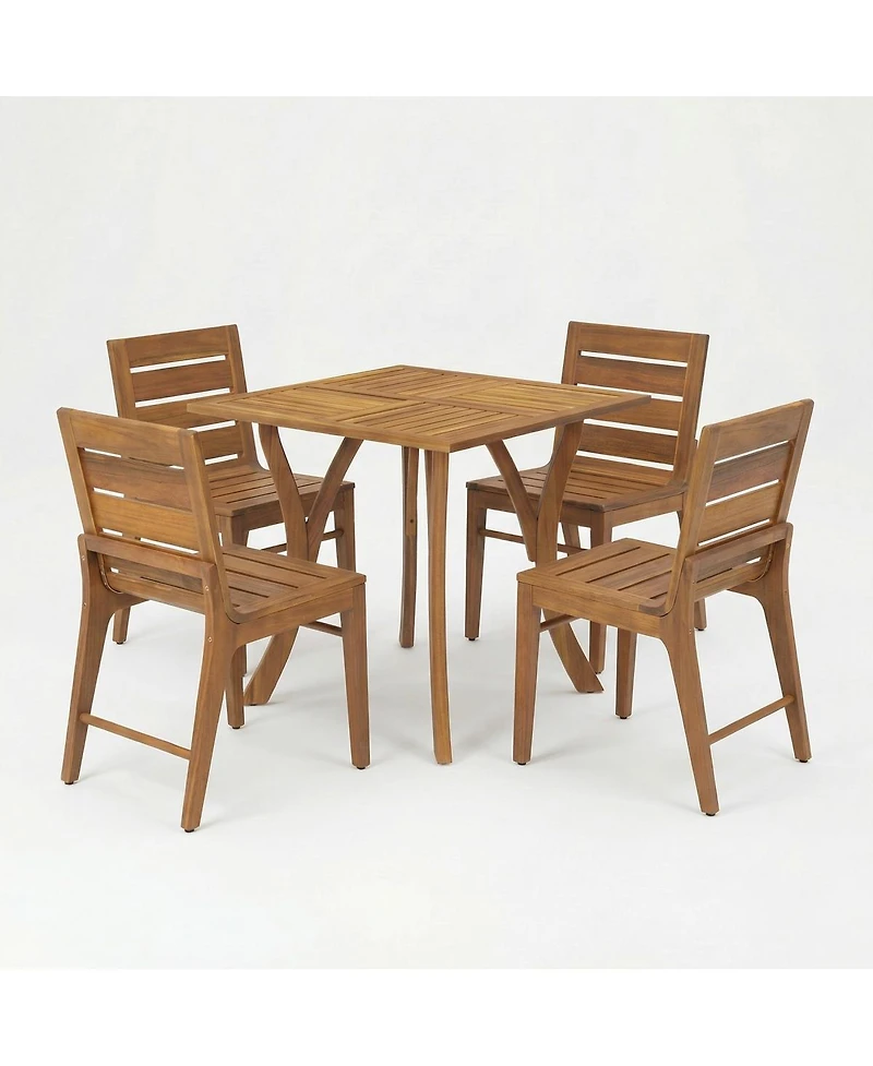 Asagikoiai 5-Piece Outdoor Dining Set, Acacia Wood Patio Bistro Set for Small Spaces