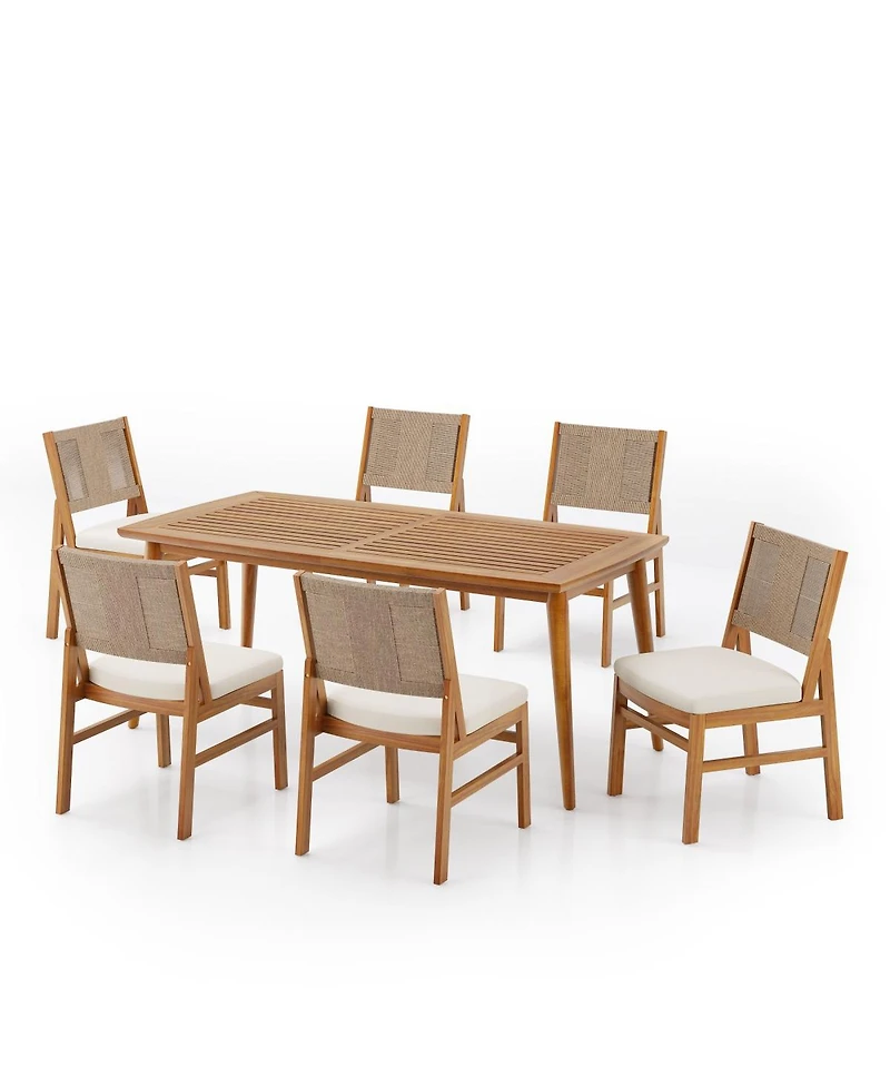 Asagikoiai 7-Piece Acacia Wood Outdoor Patio Furniture with Teak Table and Wicker Chairs