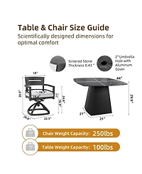Asagikoiai Modern 5-Piece Aluminum Patio Dining Set with 44" Dining Table and Swivel Chairs