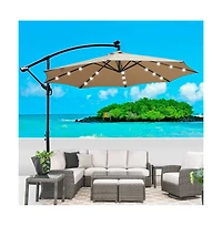 Yiortwo 10 Feet Patio Umbrella with Solar Lights, Crank Lift and Cross Base