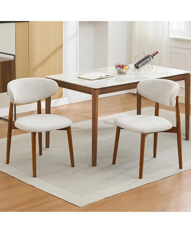 homfan Wooden Dining Chairs Set of 2, Mid Century Modern Upholstered Chairs, Farmhouse Kitchen with Padded Fabric Seat and Wood Legs