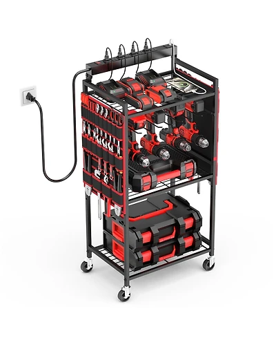 Xdovet Power Tool Organizer Cart Charging Station Rolling Storage Rack