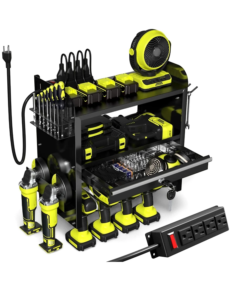 Xdovet Power Tool Organizer Wall Mount Drill Rack Locking Drawers Metal Garage Workshop Storage Gift Men Father