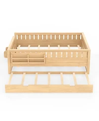 Streamdale Furniture Queen Bed with Bookshelves Staircase Safety Rails and Trundle Light