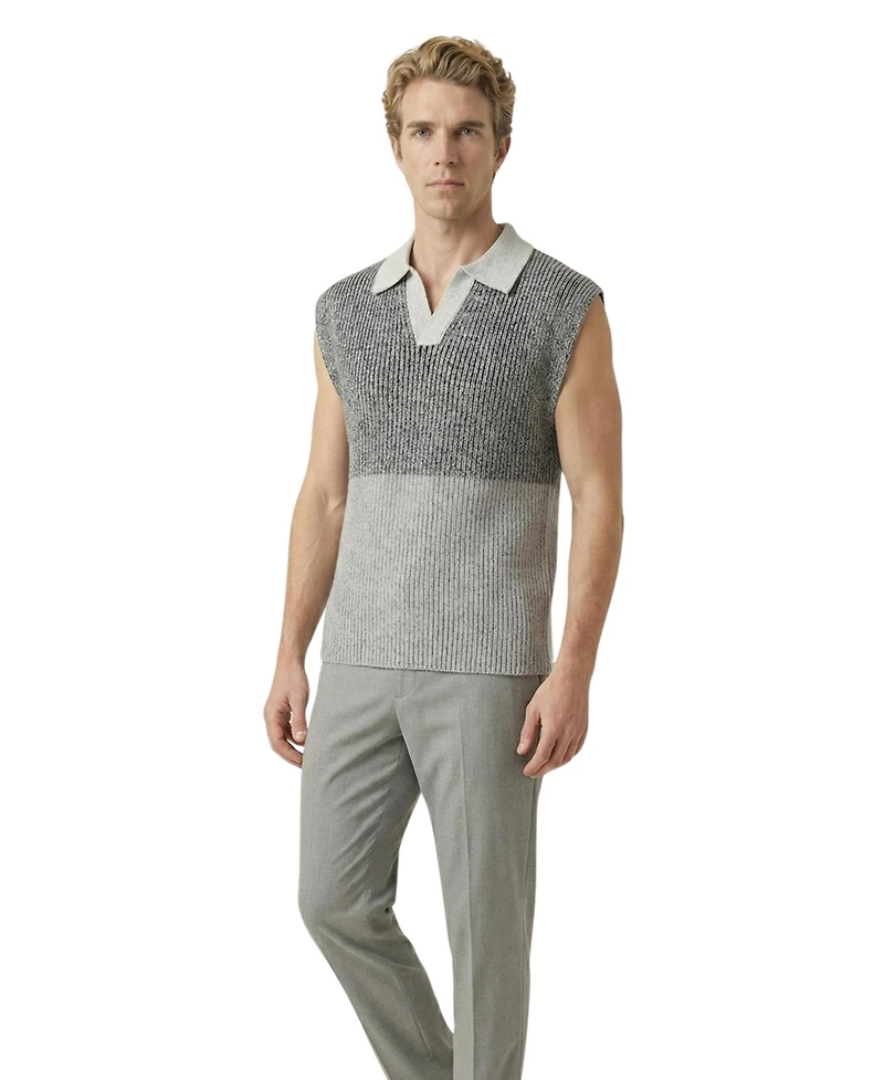 Modenaire Men's Colorblock Polo-Collar Knit Vest