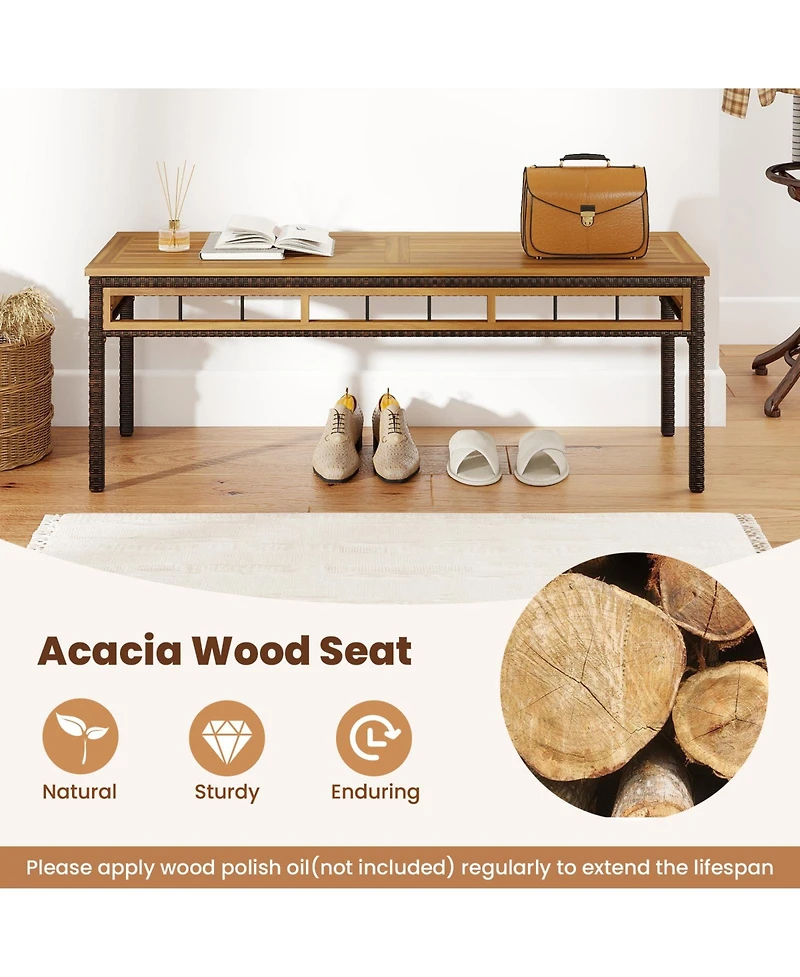 Gymax Set of 3 Acacia Wood Patio Dining Set w/1.97'' Umbrella Hole and Cushions for Garden