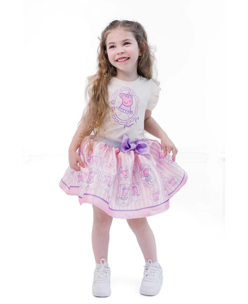 Peppa Pig Girls' 5-12 T-Shirt and Satin Skirt Set with Bag