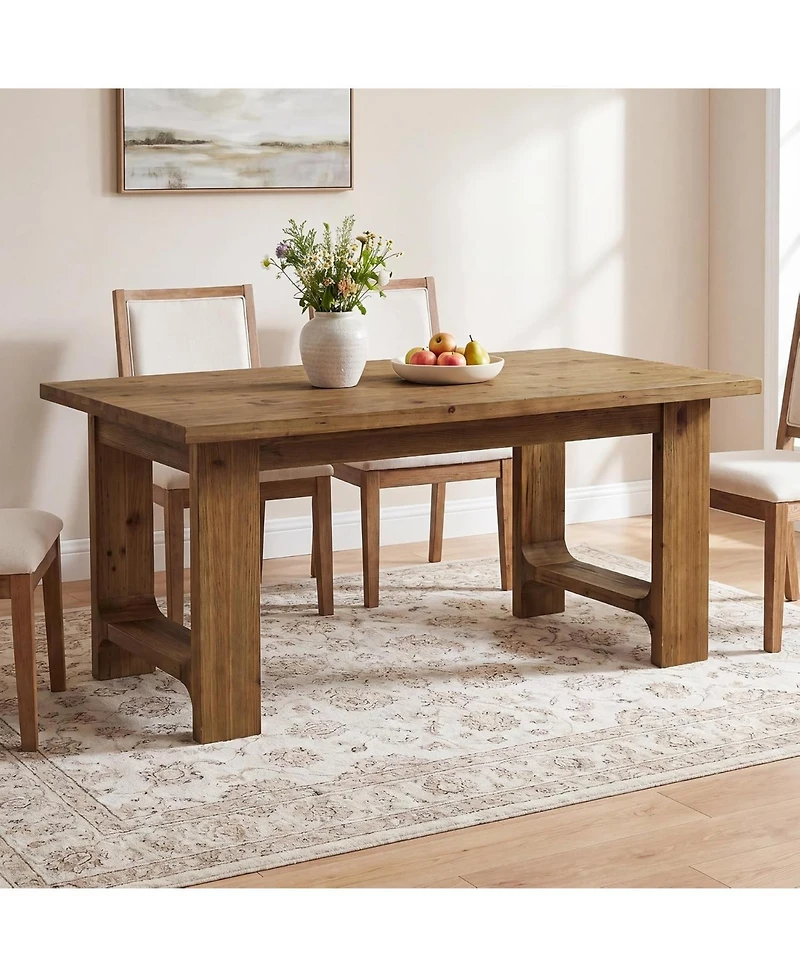 Tribesigns Farmhouse Dining Table, Solid Wood Kitchen Table for 4-6 People, Large Wooden Rectangular Dinner Tables