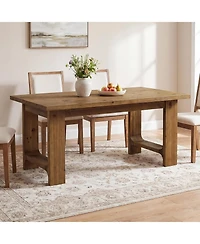 Tribesigns Farmhouse Dining Table, Solid Wood Kitchen Table for 4-6 People, Large Wooden Rectangular Dinner Tables