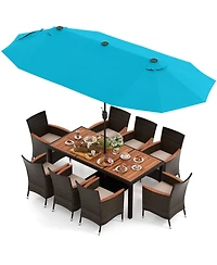 Gymax Set of 11 Patio Dining Set with 15ft Double-Sided Patio Umbrella (Base Included)