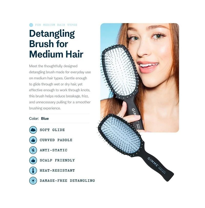 Gimme Beauty Medium Hair Brush Soft Bristle Brush with Anti Static and Heat Resistant Nylon Bristles