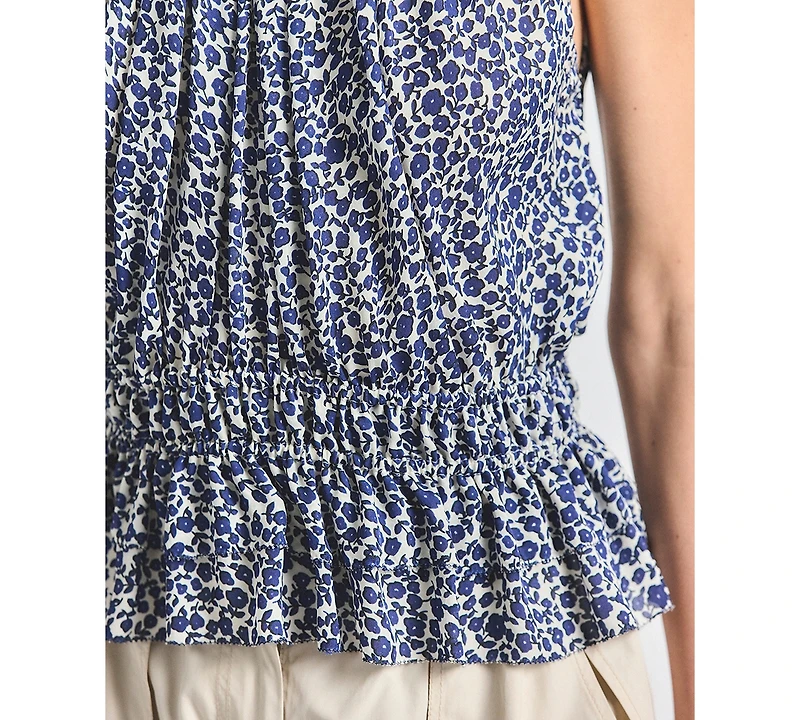 Derek Lam 10 Crosby Women's Avery Floral Print Smocked Sleeveless Top