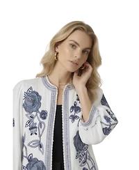 Modenaire Women's Floral Embroidered Cropped Jacket