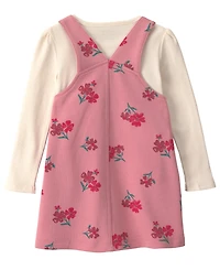 Carter's Toddler Girls' 2T-5T Floral French Terry Long-Sleeve Top and Jumper Dress, 2-Piece Set