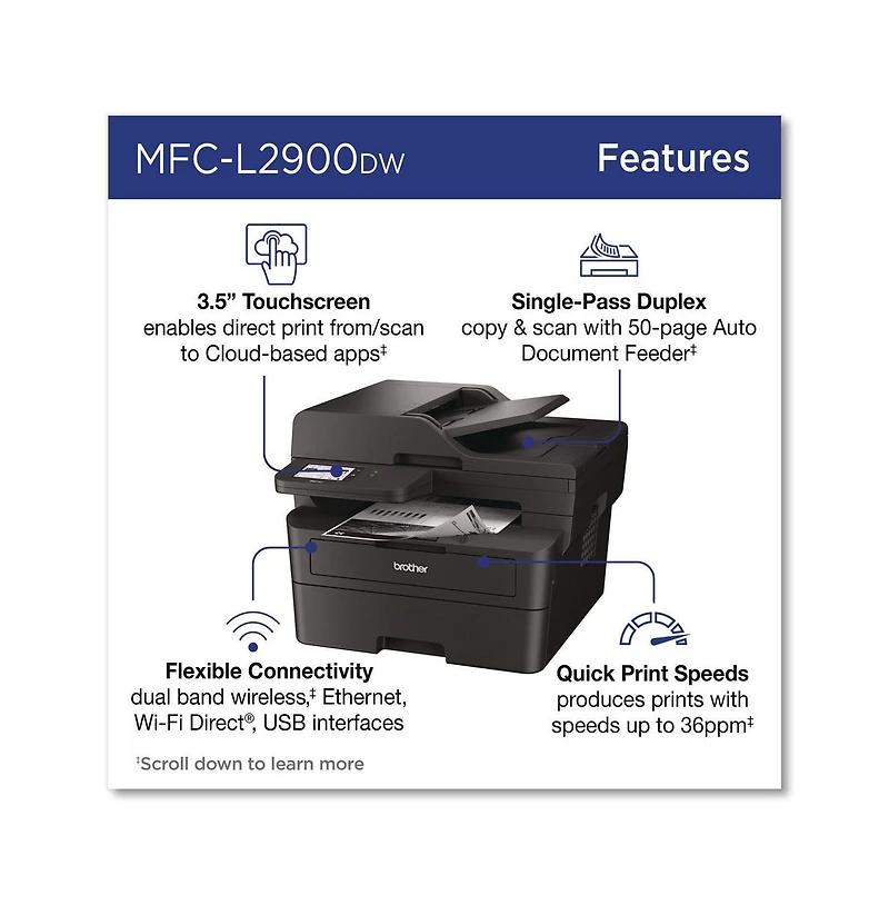 Brother MFCL2900DW Wireless Mfc-L2900DW Compact Monochrome Aio Laser Printer Copy/Fax/Print/Scan