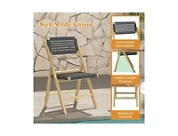 Lucky One Set of 2 Folding Teak Wood Dining Chairs with Woven Rope Seat and Back