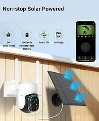 eco4life 4G Lte Cellular Ptz Solar Security Camera, No WiFi Needed, 2K Qhd Color Night Vision, Ai Motion Detection, IP66 Waterproof