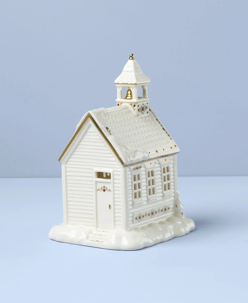 Lenox Mistletoe Park School House Lit Figurine