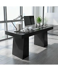 homfan Mid-Century Executive Desk – Double Trapezoid Base, Wood Computer Desk for Home Office or Conference