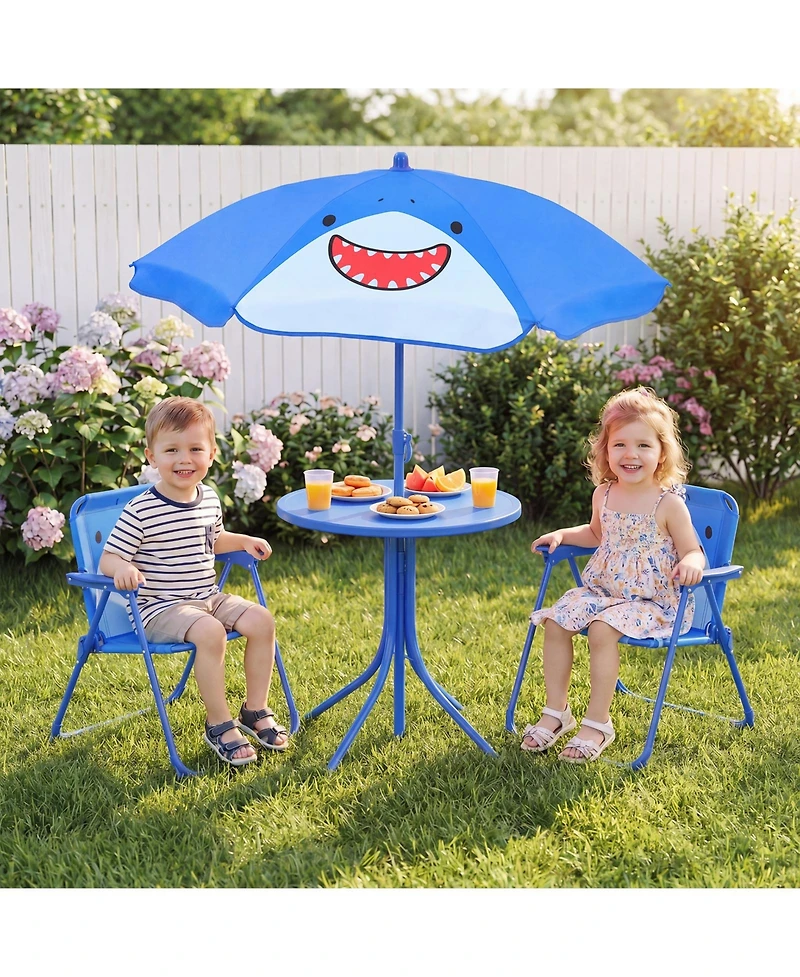 Gymax Kid's Picnic Table Outdoor and Chair Set 2 Folding Chairs Adjustable Umbrella