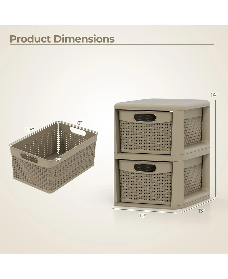 Costway 2-Drawer Storage Cabinet with Wicker Patterns, Handles for Bedroom, Bathroom