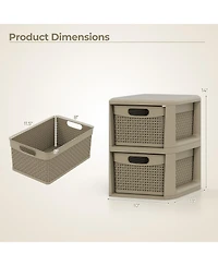 Costway 2-Drawer Storage Cabinet with Wicker Patterns, Handles for Bedroom, Bathroom