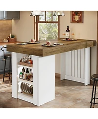 Tribesigns 55.12-Inch Bar Table, Farmhouse Counter Height Dining Table with 3-Tier Storage Shelves, Home Bar Unit
