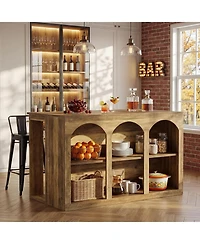 Tribesigns Bar Table, 55-Inch Counter Height Pub Table with 2-Tier Arched Storage Shelves, High Top Large Home Bar Unit